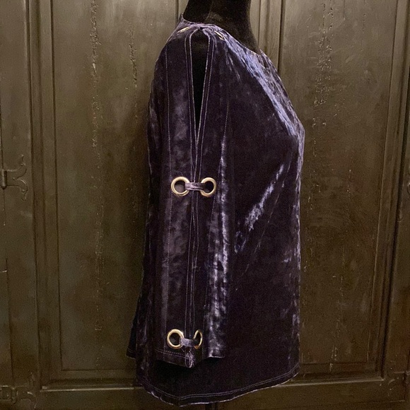 Cable & Gauge blue/violet velvet open quarter sleeves blouse. Size Petite Medium - Picture 2 of 10